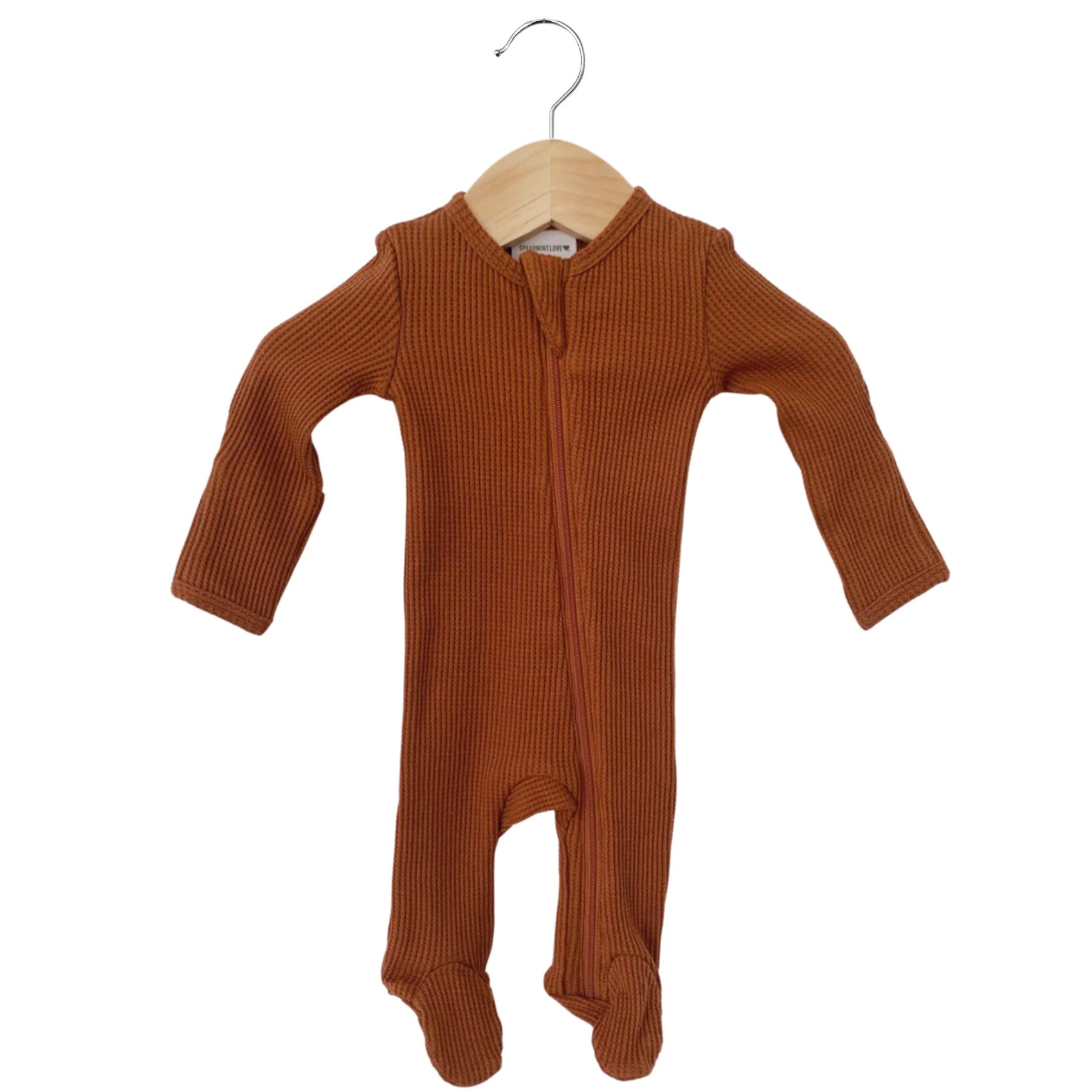 Organic Waffle Basic Zip Footie, Caramel | SpearmintLOVE