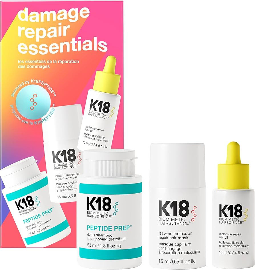K18 Damage Repair Essentials Kit, Travel-Friendly Trio Featuring Mini Hair Mask, Mini Hair Oil & ... | Amazon (US)