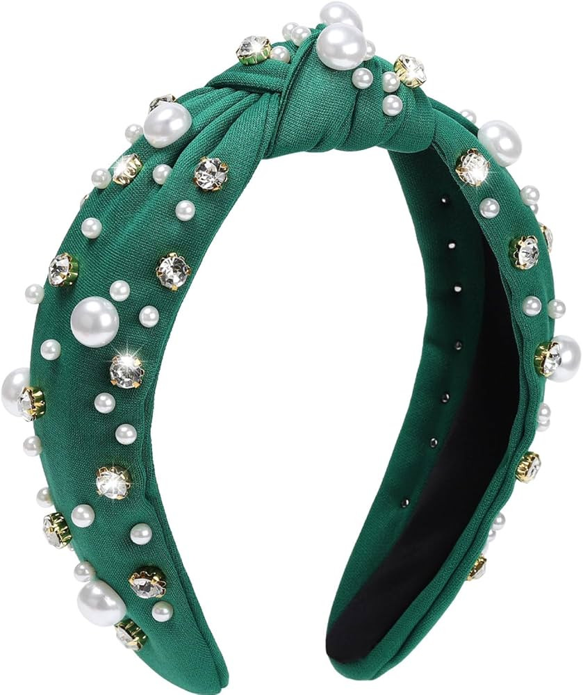 WantGor Pearl Knotted Headband, Women Rhinestone Embellished Hairband Elegant Wide Top Knot Bride... | Amazon (US)