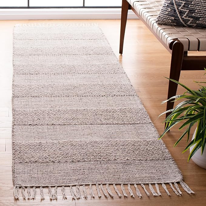 SAFAVIEH Montauk Collection Runner Rug - 2'3" x 8', Ivory & Steel Grey, Handmade Flat Weave Boho ... | Amazon (US)