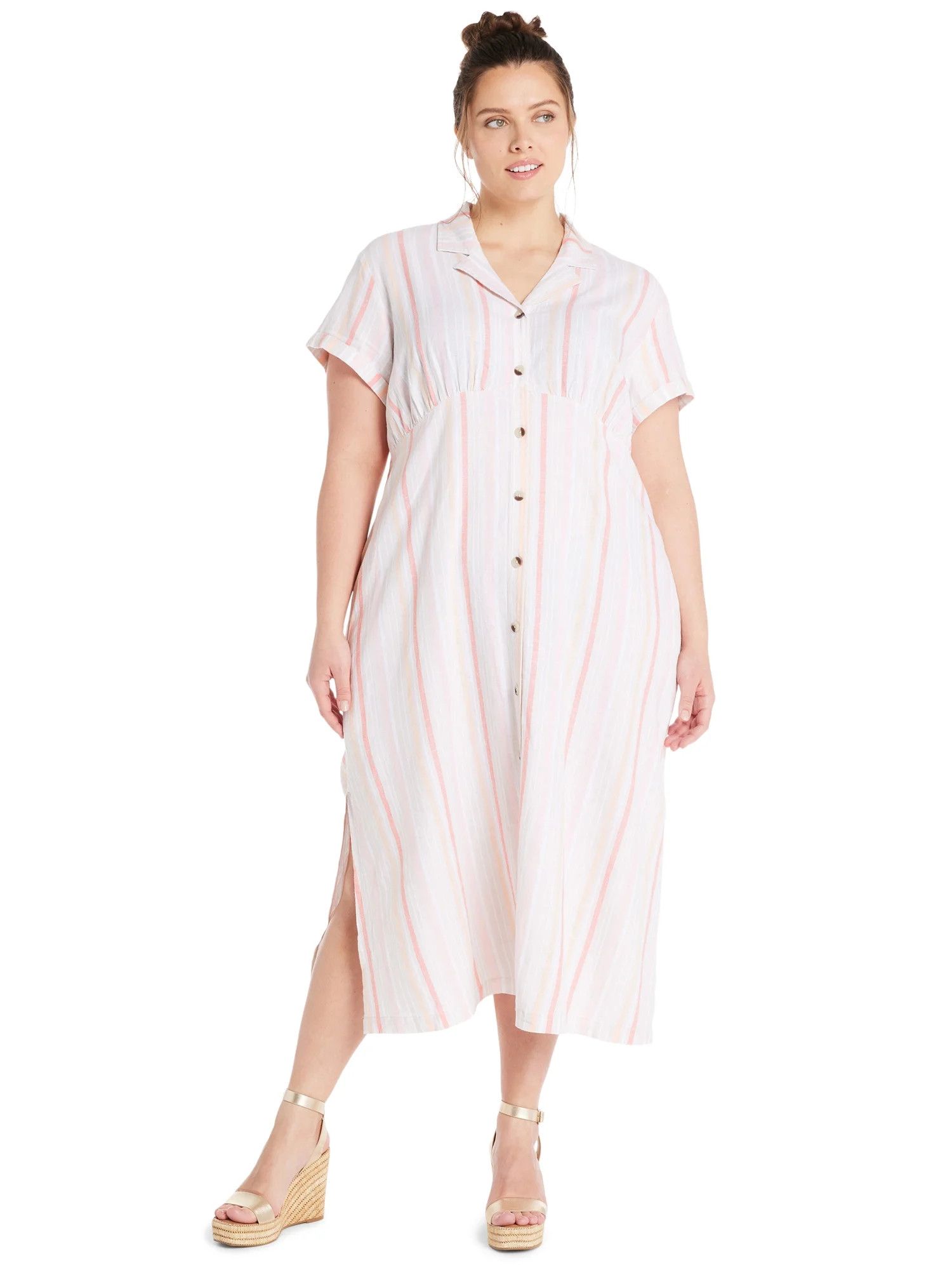 Terra & Sky Women’s Plus Button Front Maxi Shirt Dress, Sizes 0X-4X | Walmart (US)