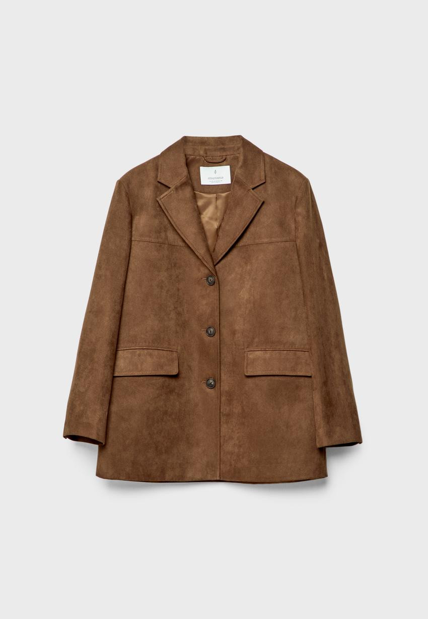 Blazer en suédine - Blazers femme | Stradivarius France | Stradivarius (FR)