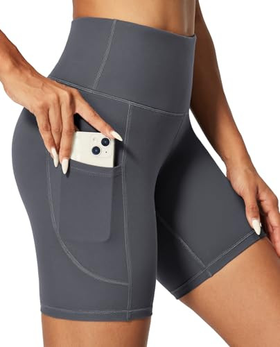 IUGA Biker Shorts Women 6" Tummy Control Workout Shorts Women with Pockets High Waisted Yoga Running Gym Spandex Compression Gray | Amazon (US)