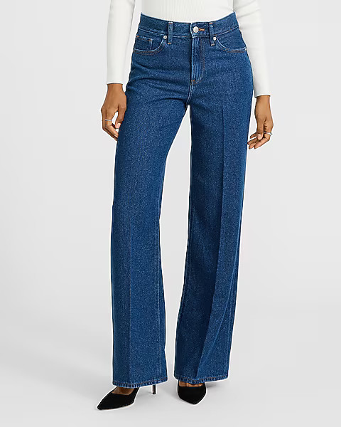 High Waisted Dark Wash Wide Leg Jeans | Express