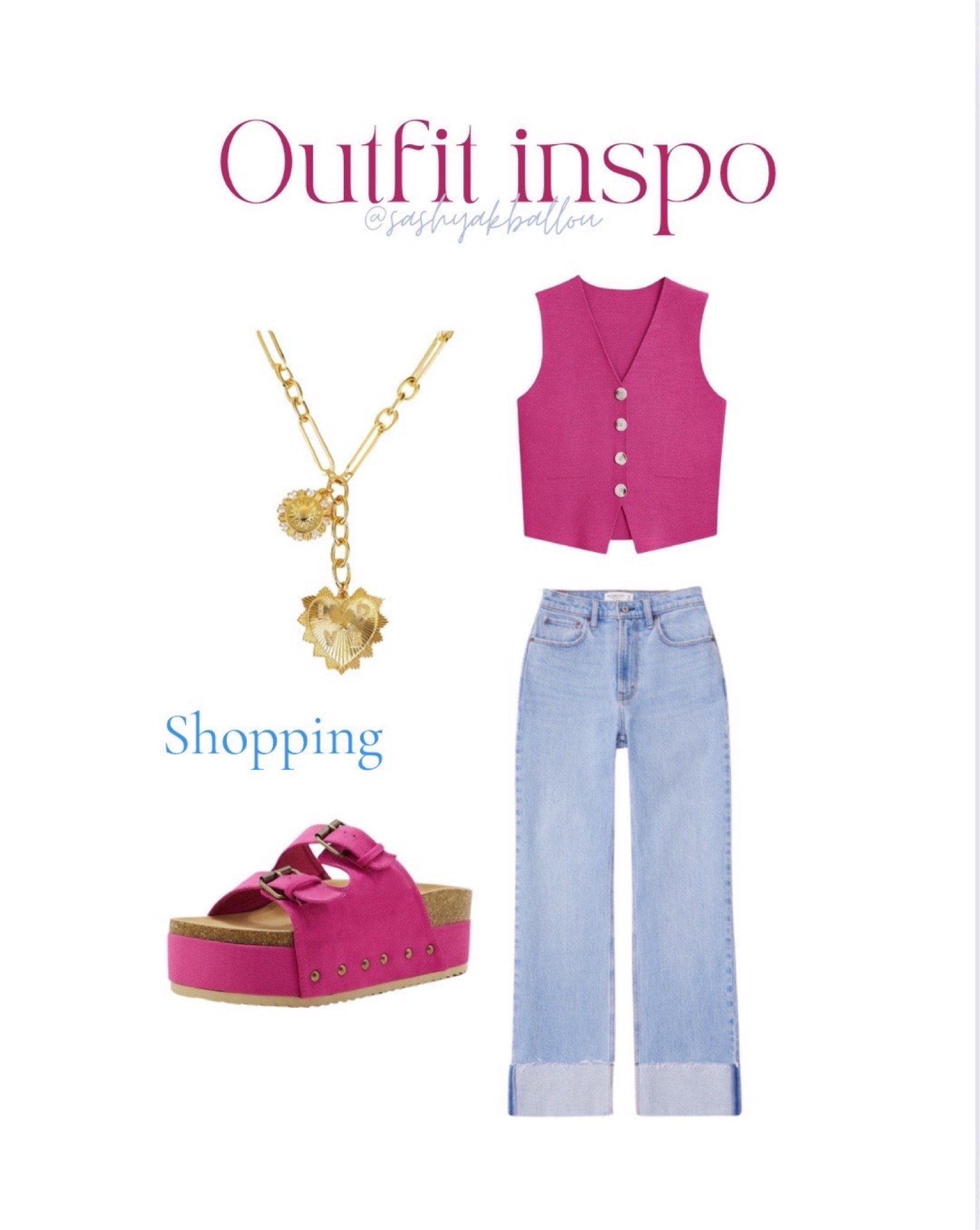 Shopping outfit inspo

Platform sandals/ heart necklace / pink vest / cuffed jeans 

#LTKSeasonal #LTKStyleTip #LTKFindsUnder50