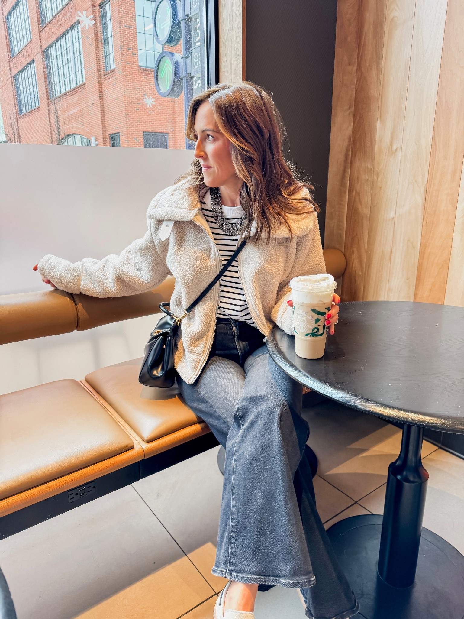 #ootd
XS stripe top 
M jacket
Jeans tts. 25 regular 
Sneakers down one size 
Exact coat in stories 

#LTKootd #LTKSeasonal