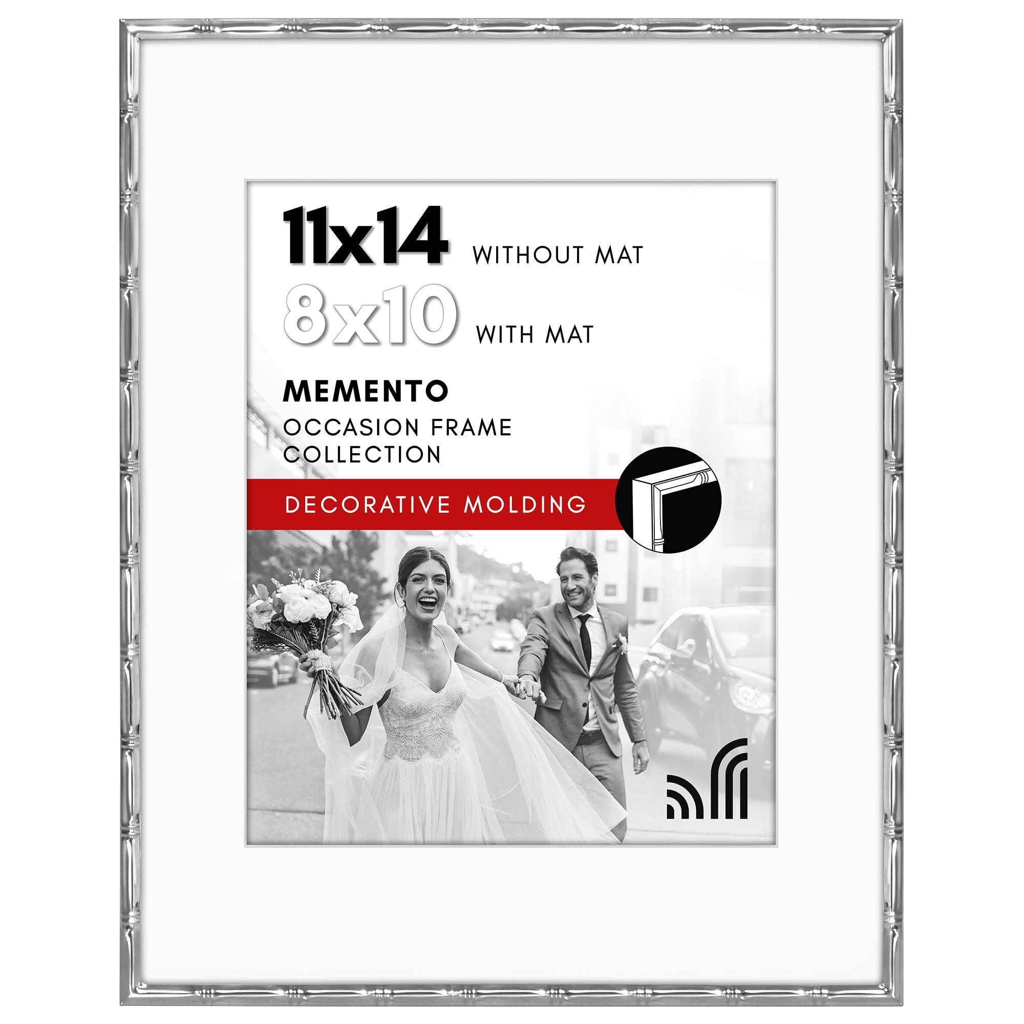 Americanflat 11x14 Metal Picture Frame With Bamboo-Style Molding and Shatter-Resistant Glass - Use as 8x10 Frame with Mat or Display 11x14 Photo Without Mat - Silver Bamboo Frames for Tabletop or Wall | Amazon (US)