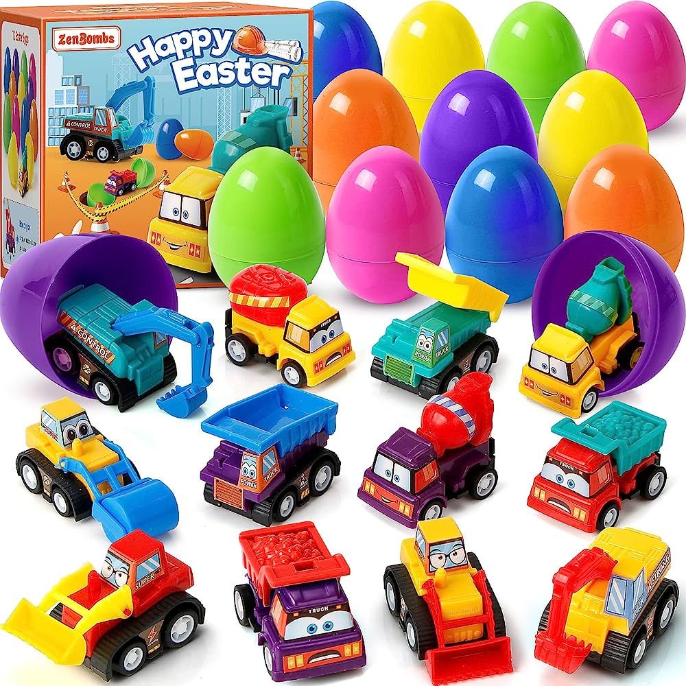 ZenBombs Easter Eggs with Toys Inside-12 PCS Colorful Plastic Easter Eggs Filled with Toy Vehicle... | Amazon (US)