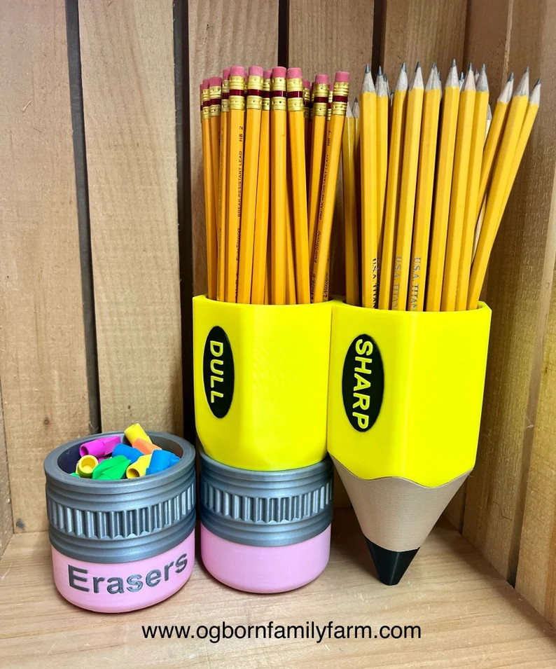 Sharp and Dull Dual Sided Pencil Holder & Eraser Cap Bucket Combo - Teacher Desk Organizer | Etsy (Global)