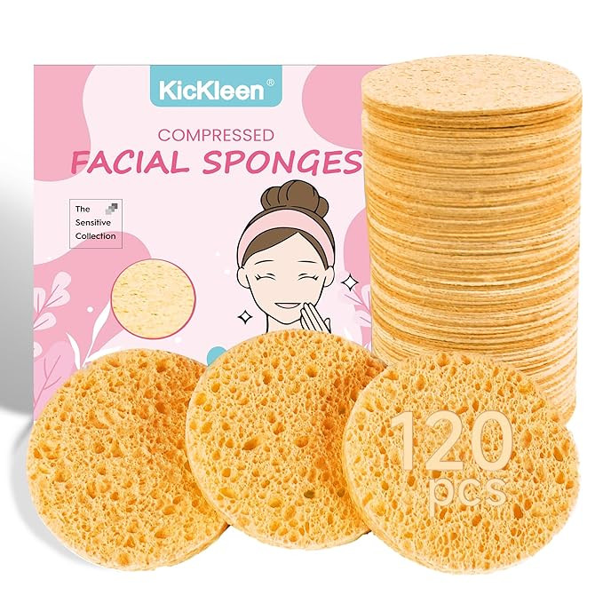 120-Count Compressed Facial Sponges|Kickleen 100% Natural Cellulose Cosmetic Spa Sponges for Dail... | Amazon (US)