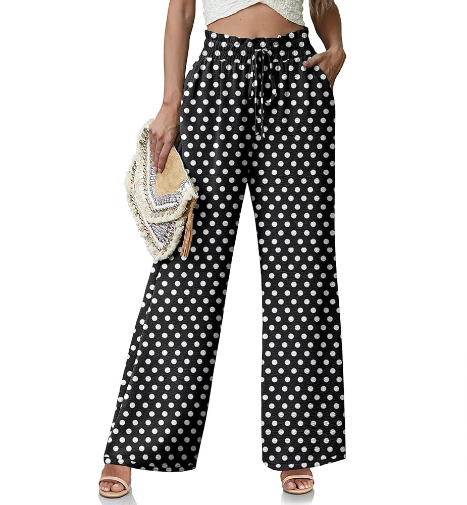 Women's High Waisted Wide Leg Pants Flowy Palazzo Pants Work Casual Tie Knot Pants with Pockets | Amazon (US)