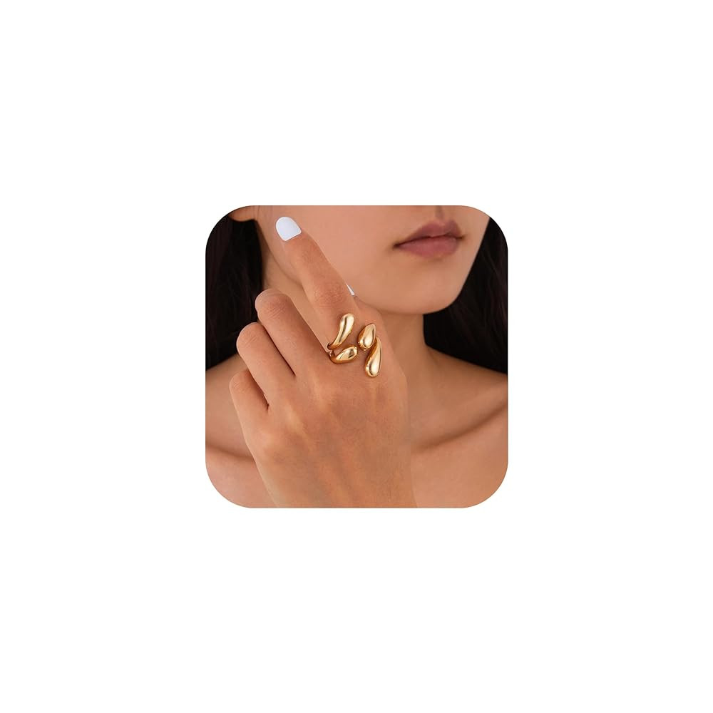 Gold Dome Chunky Rings for Women 18K Gold Plated Twisted Round Signet Rings Adjustable Open Ring ... | Amazon (US)