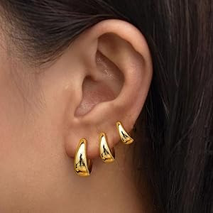 PANSHI Gold Hoop Earrings for Women Trendy Chunky Gold Earrings Huggie Dainty Earrings Gold Jewel... | Amazon (US)