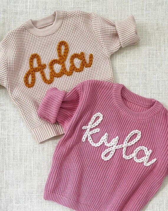 personalized hand embroidered name sweater for babies, toddlers, kids | Etsy (US)