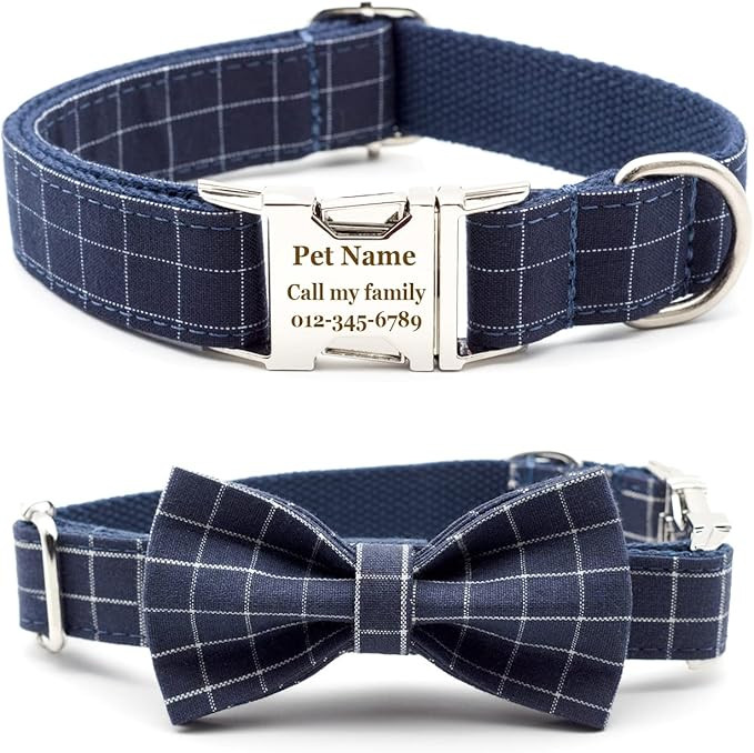 Personalized Dog Collar with Bowtie, Classic Custom Engraved Collar with Customized Text for Larg... | Amazon (US)