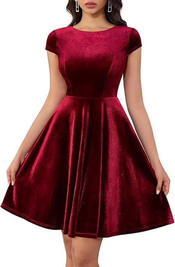 Dressystar Women's Velvet Dress Cocktail Party Formal Vintage Dress Cap Sleeve A-line 50s Retro R... | Amazon (US)