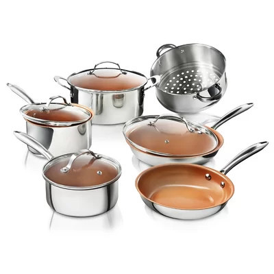 Gotham Steel Stainless Steel 10 Piece Nonstick Cookware Set, Stay Cool Handles, Oven & Dishwasher Safe | Wayfair North America