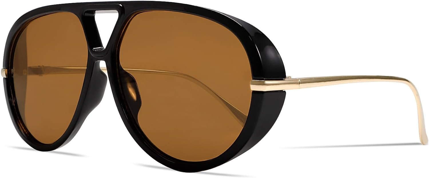 GUVIVI Retro Gold Aviator Sunglasses for Women Men Oversized 70s Glasses | Amazon (US)