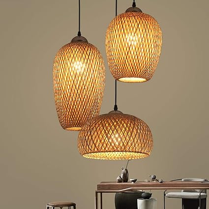 Pendant Light Hand-Woven Bamboo, Rattan Handwoven Pendant Lamp, 3-Light Bamboo Lampshade, Country... | Amazon (UK)