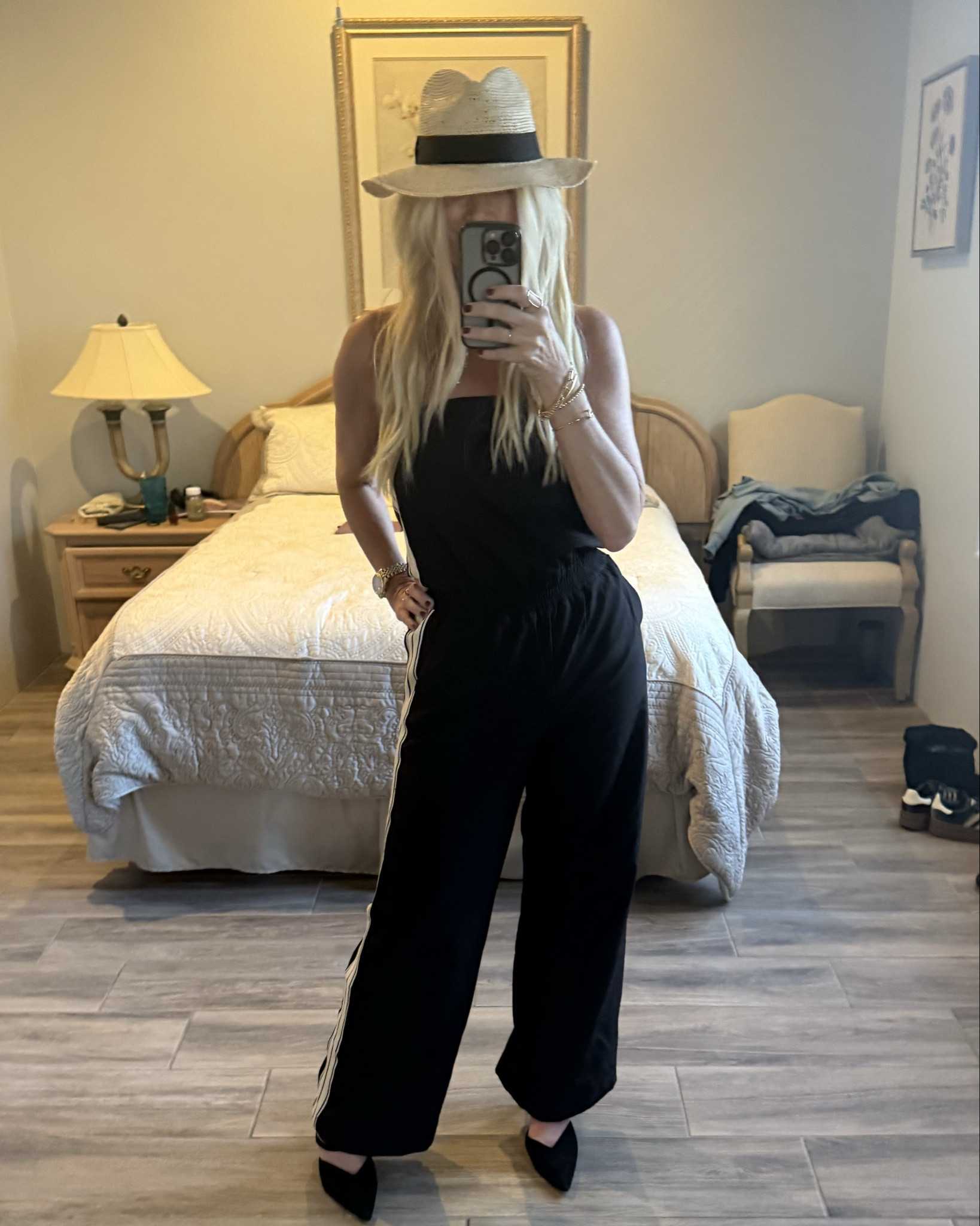 3 ways to wear this cute sporty chic jumpsuit from Anthropologie:
1. Palm Springs Chic with a Panama Hat and heels 
2. LA sporty chic with baseball hat and Gazelles (or Samba)
3. Add a leather jacket or put a sweater around your neck #holidayoutfit #anthropologie #jumpsuitoutfit

#LTKHoliday #LTKootd #LTKOver40
