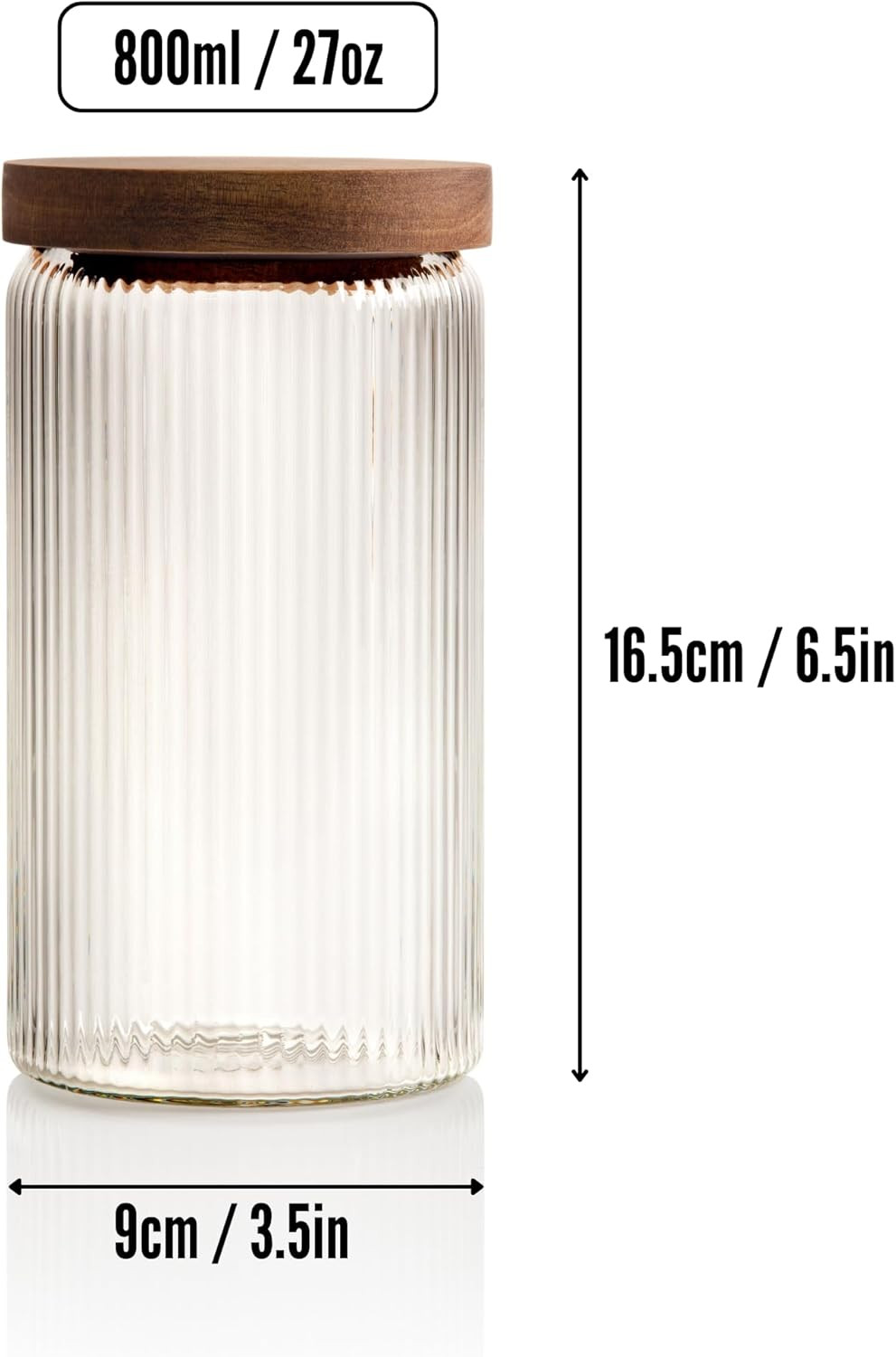 Mason & Fable Ribbed Glass Jars with Wooden Lid 27 fl oz- Set of 3 | Airtight Fluted Storage Cont... | Amazon (US)