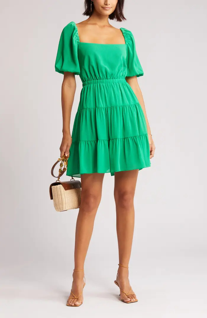 Puff Sleeve Tiered Minidress | Nordstrom