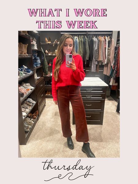 Mock neck red sweater with corduroy pants 

#LTKstyletip #LTKHoliday #LTKSeasonal