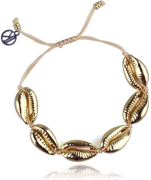 KELITCH Gold Shell Cowry Charm Bracelet for Women Handmade Strand Rope Wrap Bangle Cuff New Beach... | Amazon (US)