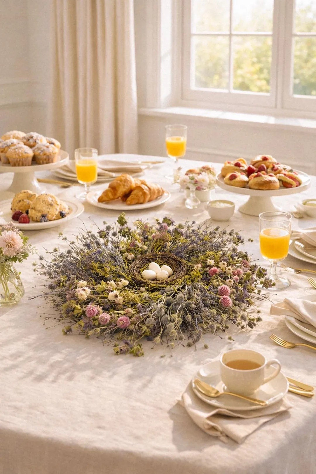 Celebrate the gentle beauty of spring with this handcrafted wreath by VanCortlandtFarms, designed with hand-dried lavender, lemon mint, globe amaranth, and airy ammobium daisies. A moss-lined nest with delicate faux eggs rests at the center, surrounded by silvery eryngium and natural twigs for a woodland-inspired look. Measuring about 16 inches, this versatile piece works beautifully as an Easter centerpiece or seasonal table accent, bringing soft garden textures and timeless charm to your spring gatherings. #springdecor #easterdecor #centerpieceideas #gardeninspired #homedecorfinds #ltkhome #seasonaldecor

#LTKSeasonal #LTKHome