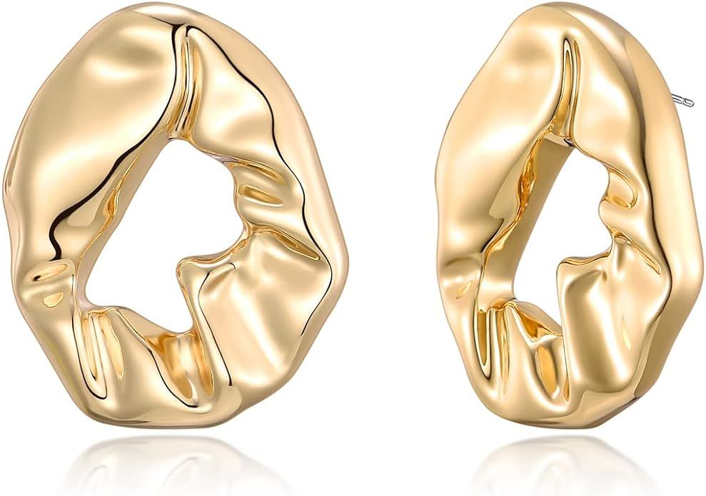 Gold Drop Earrings Geometric Hammered Hoop Earrings for Women Gold statement Round Stud Earring Y... | Amazon (US)