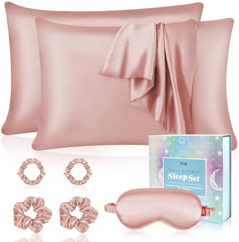 Satin Pillowcase Gift Set with Silk Satin Sleep Mask 4 Scrunchies, 2Pack Standard Size Silky Pill... | Amazon (US)