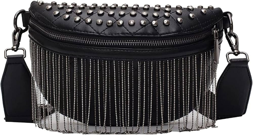 Women Tassel Fanny Pack,Studded Shoulder Chest Bag Fashion Waist Bag Chest,Faux Leather Waist Packs  | Amazon (US)