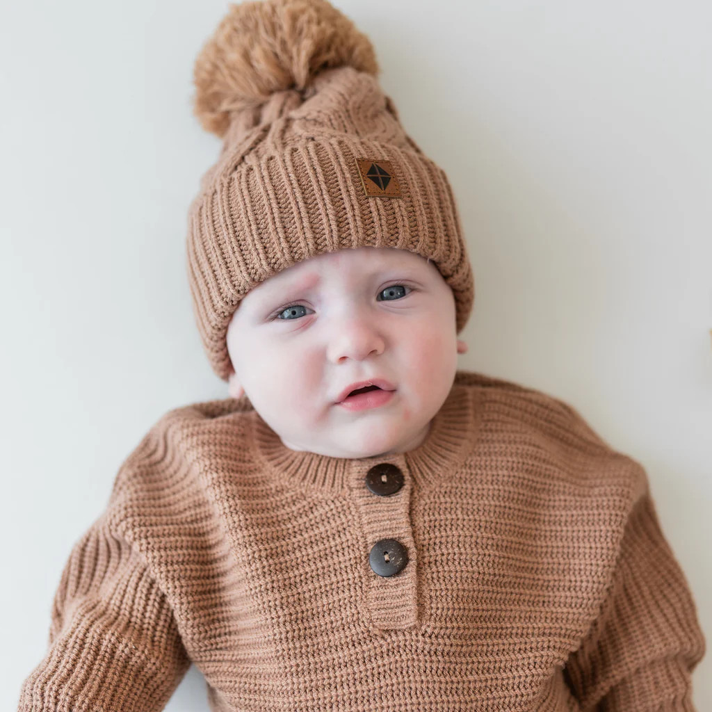 Chunky Cable Knit Beanie in Latte | Kyte Baby