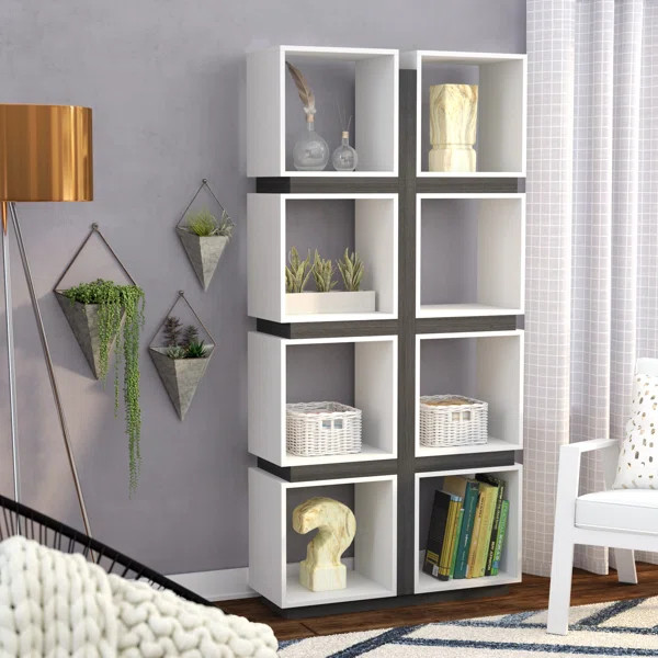 White/Gray Airi Bookshelf, Bookcase, Etagere, 5 Tier, 71"H, Office, Bedroom, Laminate, Contempora... | Wayfair North America