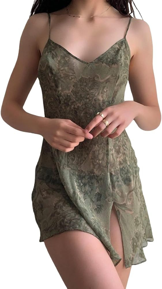 Women's Lace Vintage Mini Dress Sleeveless Spaghetti Strap Fairycore Grunge Aesthetic E-Girl Body... | Amazon (US)