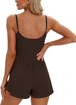 Beaully Women's Summer Sleeveless Athletic Rompers Spaghetti Strap Double Lined Shorts Jumpsuit O... | Amazon (US)
