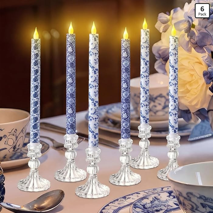 Baquler 6 Pcs Chinoiserie Flameless Candles 10.6 Inch Blue and White Battery Operated Led Candles... | Amazon (US)