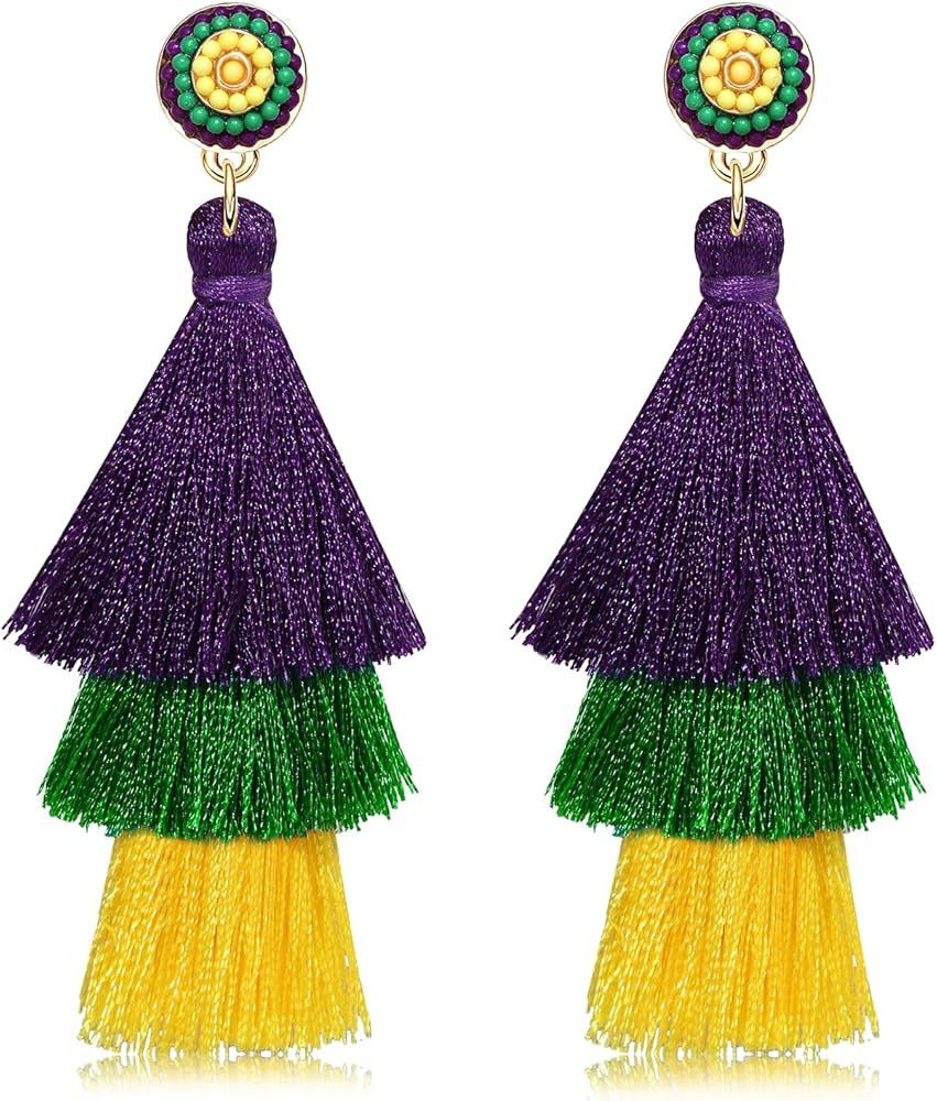 Tiered Tassel Drop Earrings Druzy Round Top Earring Studs for Women | Amazon (US)