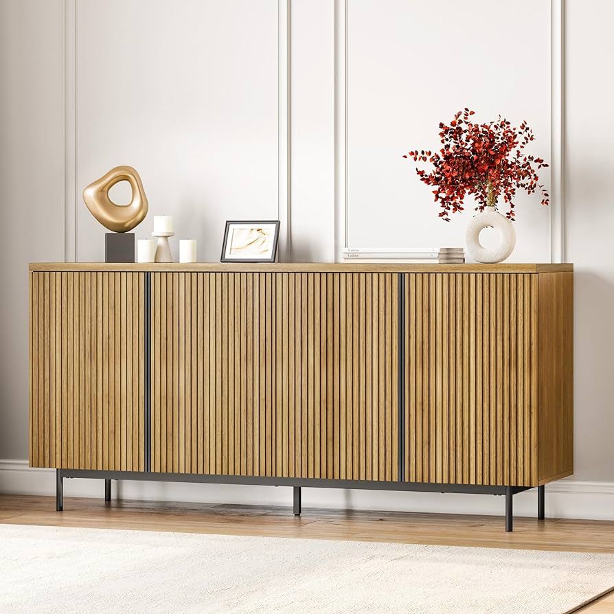 BELLEZE Sideboard Buffet Cabinet, 63" Storage Cabinet with Fluted Decorative Doors, Modern Consol... | Amazon (US)