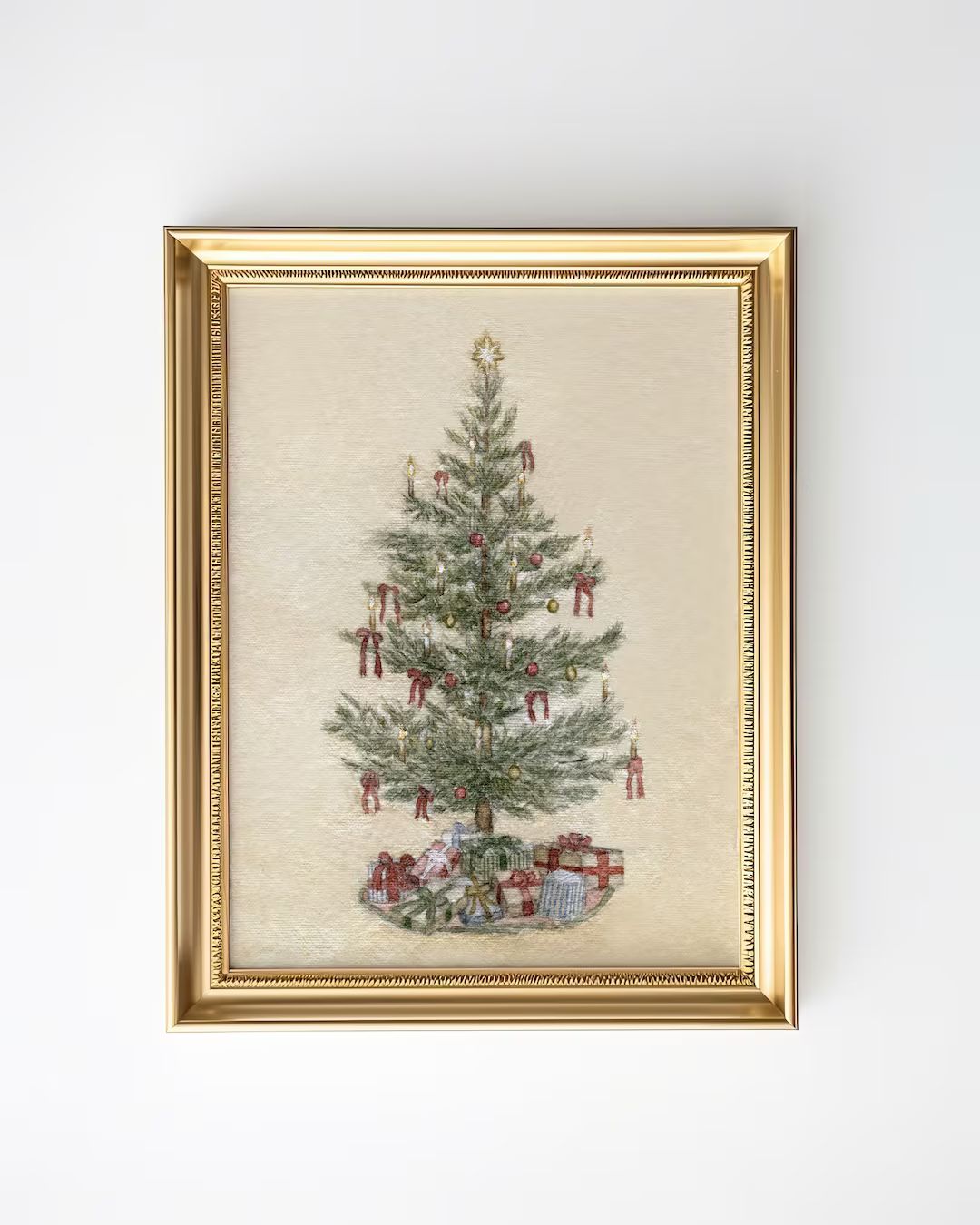 Christmas Tree Watercolor Print Christmas Wall Art Vintage - Etsy | Etsy (US)