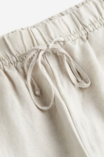 Linen-blend pull-on trousers - High waist - Long - Light beige - Ladies | H&M GB | H&M (UK, MY, IN, SG, PH, TW, HK)