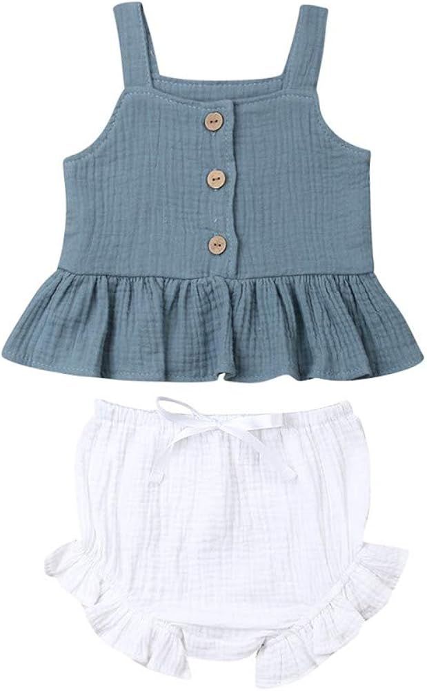 DuAnyozu Toddler Kids Baby Girl Ruffle Linen Tank Top Vest+Bloomer Shorts Outfits Summer Two Piec... | Amazon (CA)