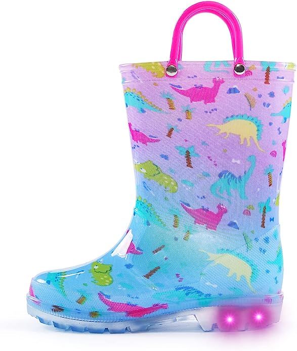 K KomForme Kids Rain Boots, Waterproof Light up Boots with Easy-on Handles | Amazon (US)