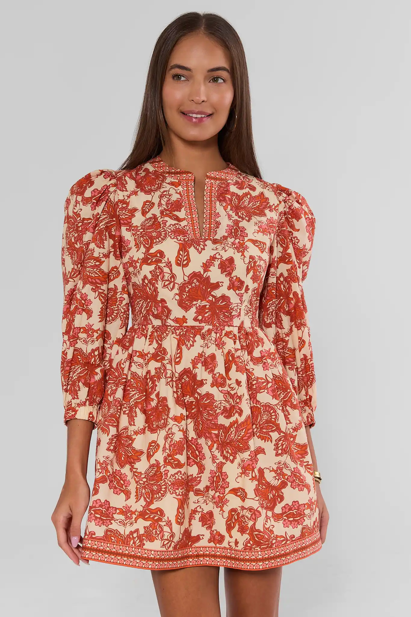 Melanie Orange Floral Short Dress | Avara