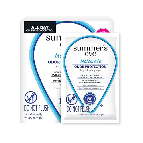 Summer's Eve Ultimate Odor Protection Daily Feminine Wipes, Gentle pH-Balanced Formula with Boric Acid Cleanses & Removes Vaginal Odor, Individually Wrapped Body Wipes, 12 Count | Amazon (US)
