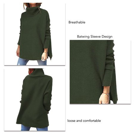 Batwing Sleeve Sweater Pullover Design Oversized Turtleneck Sweater Women For Daily Green S | Walmart (US)