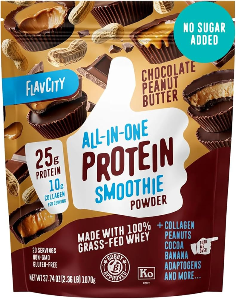 FlavCity Grass Fed Whey Chocolate Protein Powder - Chocolate Peanut Butter - 25g Protein & 10g Co... | Amazon (US)