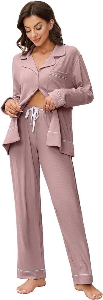 HEARTNICE Women Soft Pajama Sets, Long Sleeve knit Sleepwear Button Up 2-Piece Pjs Lounge Sets | Amazon (US)