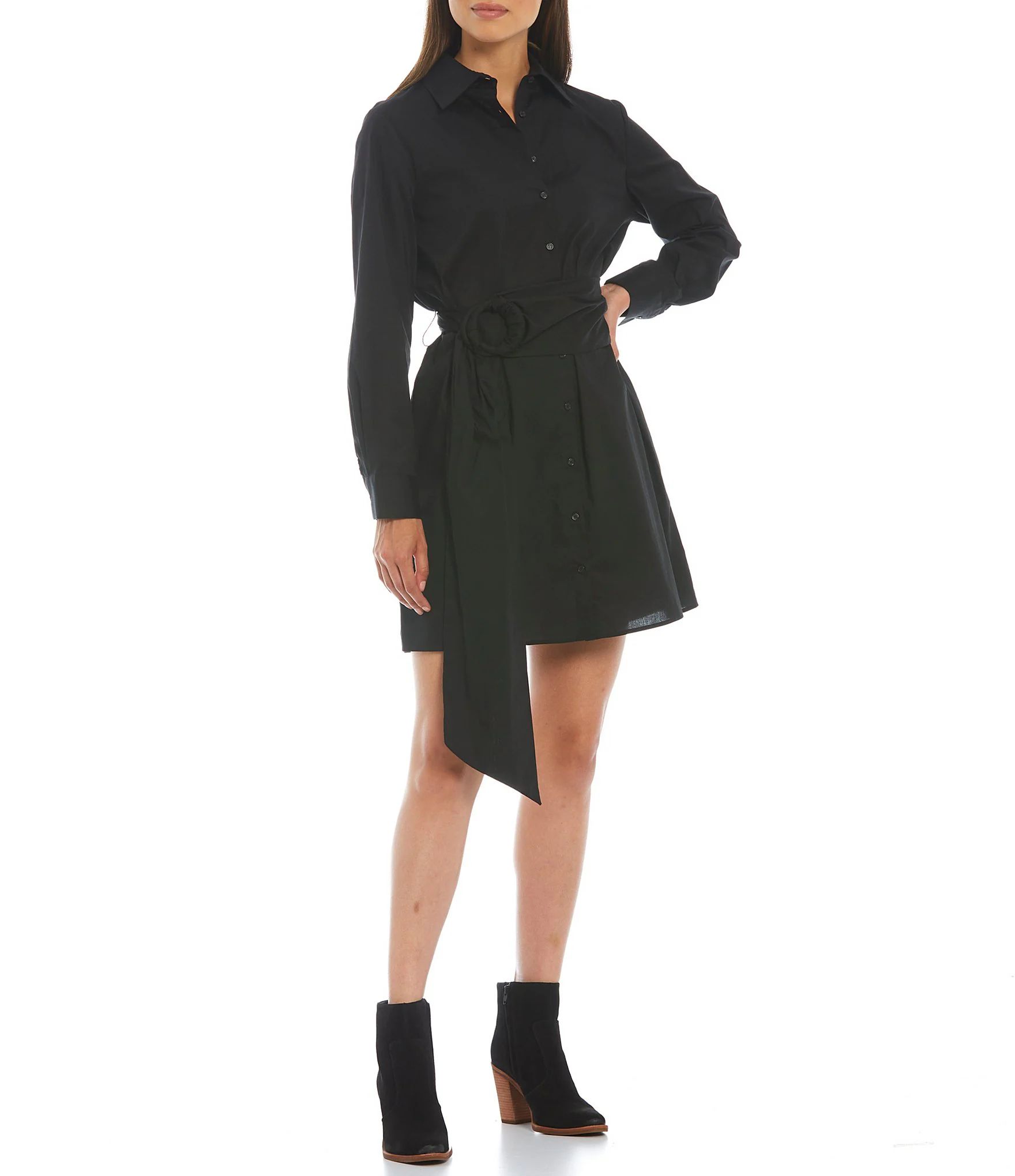 Connie Long Sleeve Button Down Collar Belted Poplin Shirt Dress | Dillard's