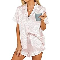 Hotouch Womens Satin Pajamas Set Button Down 2 Piece Silk Pjs Shorts Set Ruffle Lingerie Notch Colla | Amazon (US)